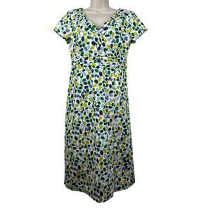 Boden Dress Regatta Olive Branch Print V-Neck Lined Pleated Preppy 6L Long Tall